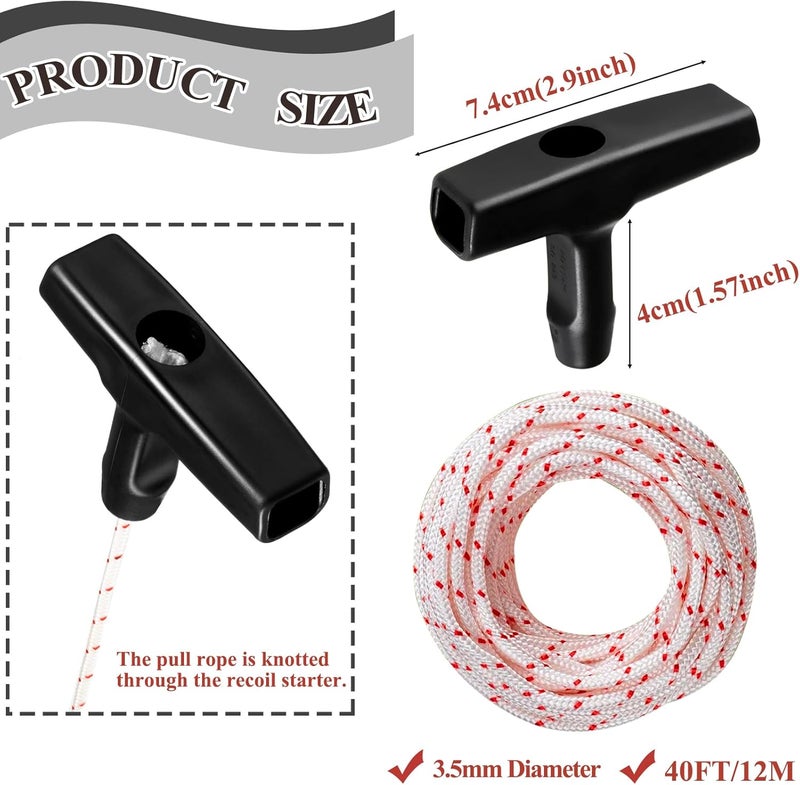 Klfte Pull Cord Rope 40ft x 9/64" (3.5mm) with 4 Pack Handle, Premium Starter Rope with High Tensile Strength, Universal Pull Cord Replacement for Lawn Mower, Generator, Chainsaw, and Small Engine - Image 3